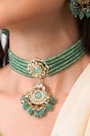 Joules By Radhika_Green Beads, Stones Grandeur Royal Necklace Set _Online_at_Aza_Fashions