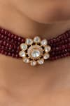 Buy_Joules By Radhika_Red Faux Diamonds, Pearls Timeless Heritage Necklace Set _Online_at_Aza_Fashions