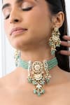 Shop_Joules By Radhika_Green Beads, Pearls, Stones Majestic Regal Choker Set _at_Aza_Fashions