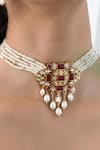 Joules By Radhika_Red Stones, Pearls Artisan Beaded Necklace Set _Online_at_Aza_Fashions