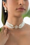 Shop_Joules By Radhika_White Pearls, Stones, Faux Diamonds Eternal Radiance Choker Necklace Set _at_Aza_Fashions