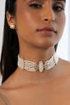 Shop_Joules By Radhika_White Beads, Stones And Studded Necklace Set _at_Aza_Fashions