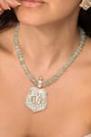 Shop_Joules By Radhika_Green Stones Traditional Shield Pendant Necklace Set _at_Aza_Fashions