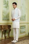 Shop_Millionaire_White Silk, Georgette Embroidery Thread Work Bundi And Kurta Set _Online_at_Aza_Fashions