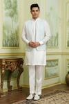 Buy_Millionaire_White Silk, Georgette Embroidery Thread Work Bundi And Kurta Set _at_Aza_Fashions