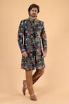 Buy_Millionaire_Navy Velvet Embroidery Thread Work Sherwani Set _at_Aza_Fashions