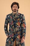Shop_Millionaire_Navy Velvet Embroidery Thread Work Sherwani Set _Online_at_Aza_Fashions
