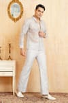 Buy_Millionaire_Silver Organza, Satin Embroidery Thread Work Shirt And Trouser Set _Online_at_Aza_Fashions