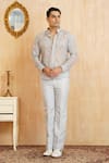 Buy_Millionaire_Silver Organza, Satin Embroidery Thread Work Shirt And Trouser Set _at_Aza_Fashions