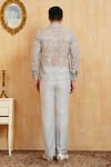 Shop_Millionaire_Silver Organza, Satin Embroidery Thread Work Shirt And Trouser Set _at_Aza_Fashions