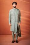 Buy Millionaire Green Silk Pearls, Embroidery Resham And Work Sherwani Set at Aza Fashions Buy_Millionaire_Green Silk Pearls, Embroidery Resham And Work Sherwani Set _at_Aza_Fashions