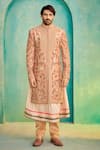 Shop_Millionaire_Peach Silk Embroidery Raw Sherwani Set _Online_at_Aza_Fashions