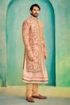 Millionaire_Peach Silk Embroidery Raw Sherwani Set _at_Aza_Fashions