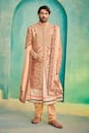 Buy_Millionaire_Peach Silk Embroidery Raw Sherwani Set _at_Aza_Fashions