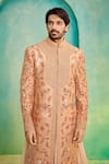 Buy_Millionaire_Peach Silk Embroidery Raw Sherwani Set 