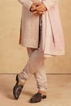 Millionaire_Rose Gold Embroidery Shimmer Silk Sherwani Set _Online_at_Aza_Fashions