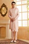 Buy_Millionaire_Pink Silk, Modal, Satin Embroidery, Studs Thread Work Sherwani Set _at_Aza_Fashions
