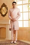 Shop_Millionaire_Pink Silk, Modal, Satin Embroidery, Studs Thread Work Sherwani Set _at_Aza_Fashions