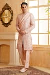 Buy_Millionaire_Pink Silk, Modal, Satin Embroidery, Studs Thread Work Sherwani Set _Online_at_Aza_Fashions