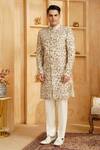 Millionaire_Cream Silk, Modal, Satin Embroidery, Zari Zardozi Work Sherwani Set _Online_at_Aza_Fashions