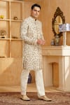 Shop_Millionaire_Cream Silk, Modal, Satin Embroidery, Zari Zardozi Work Sherwani Set _Online_at_Aza_Fashions