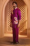 Buy_Millionaire_Purple Taffeta, Silk, Linen, Satin Embroidery, Stones Floral Bundi Set _Online_at_Aza_Fashions