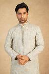 Millionaire_Green Chanderi Silk Embroidery, Mirrors, Metallic Thread And Work Kurta Set _at_Aza_Fashions