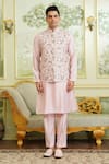 Buy_Millionaire_Pink Silk Embroidery, Metallic Thread Work Koti And Kurta Set _at_Aza_Fashions
