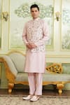 Millionaire_Pink Silk Embroidery, Metallic Thread Work Koti And Kurta Set _Online_at_Aza_Fashions