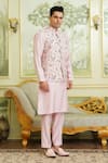 Shop_Millionaire_Pink Silk Embroidery, Metallic Thread Work Koti And Kurta Set _Online_at_Aza_Fashions