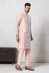 Buy_Millionaire_Peach Dupion Embroidery Thread Work Kurta Set _Online_at_Aza_Fashions