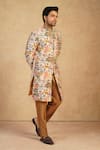 Millionaire_Peach Silk Embroidery Floral Sherwani Set _Online_at_Aza_Fashions