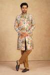 Buy_Millionaire_Peach Silk Embroidery Floral Sherwani Set _at_Aza_Fashions