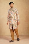 Buy_Millionaire_Peach Silk Embroidery Floral Sherwani Set _Online_at_Aza_Fashions