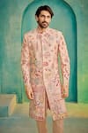 Buy_Millionaire_Peach Silk Embroidery Floral Sherwani Set _at_Aza_Fashions