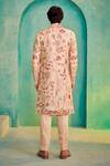 Shop_Millionaire_Peach Silk Embroidery Floral Sherwani Set _at_Aza_Fashions
