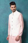 Millionaire_Peach Embroidery, Beads Lucknowi Work Koti And Kurta Set _Online_at_Aza_Fashions