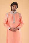 Millionaire_Orange Silk Zari Placement Applique Work Kurta Set  _Online_at_Aza_Fashions