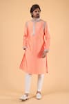 Buy_Millionaire_Orange Silk Zari Placement Applique Work Kurta Set  _at_Aza_Fashions