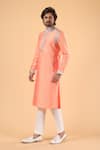 Millionaire_Orange Silk Zari Placement Applique Work Kurta Set  _at_Aza_Fashions