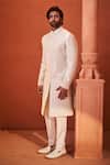 Millionaire_Off White Silk, Shantoon Embroidery, Pearls Resham Thread And Work Sherwani Set _at_Aza_Fashions