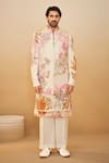 Buy_Millionaire_Off White Silk Embroidery Thread Work Sherwani Set _at_Aza_Fashions