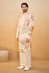 Millionaire_Off White Silk Embroidery Thread Work Sherwani Set _at_Aza_Fashions