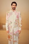 Buy_Millionaire_Off White Silk Embroidery Thread Work Sherwani Set 