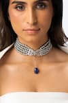 Shop_Joules By Radhika_Grey Blue Stone Drop Necklace _at_Aza_Fashions