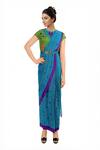 Buy_Soup By Sougat Paul_Blue Crepe Abstract Crew Neck Pre-draped Saree With Blouse _at_Aza_Fashions