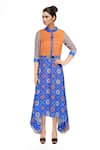 Buy_Soup By Sougat Paul_Blue Cotton Chinese Collar Printed Dress _at_Aza_Fashions