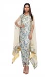 Buy_Soup By Sougat Paul_Blue Net, Satin Round Printed Draped Dress With Jacket _at_Aza_Fashions