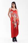 Shop_AK-OK_Red Silk Round Neck Printed Dress _Online_at_Aza_Fashions