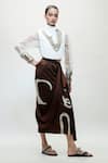 Buy_AK-OK_Brown Silk Draped Abstract Print Asymmetric Skirt _at_Aza_Fashions